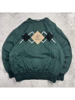 Vintage 90s SDI Green Eagle Crew Sweatshirt Mens M Argyle Streetwear Skater